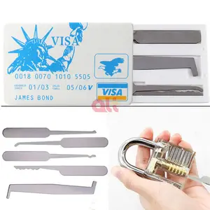 visa lock pick card multipick james bond 007 credit card lock pick set with Transparent Practice lock for Lockpicking Beginner