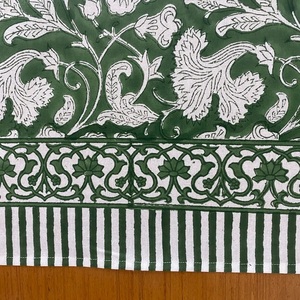 Turquoise Green Old Moss Indian Floral Handmade Block Printed Cotton <b>Tablecloth</b> Modern Wedding Customized Color Custom Sizes - Product Image 2