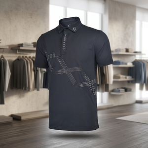 เสื้อยืดกอล์ฟผู้ชายคุณภาพพรีเมียมทรงโอเวอร์ไซส์ มีกระเป๋าหน้า แบบคาร์โก้ สั่งทำได้ พิมพ์โลโก้ดิจิตอล OEM มองเห็นได้ชัดเจน ผ้าถักยืดได้ 4 ทิศทาง - Product Image 3