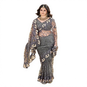 Sari en tissu lavande pour femme, longueur ras du sol, élégant, style indien et pakistanais, coupe classique, extensible, idéal pour les mariages - Product Image 1