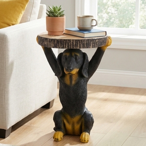 Table d'appoint noire Black Dog, table de chevet sur piétement, 22,17 pouces, sculpture peinte à la main pour la maison, le bureau ou le salon - Product Image 2