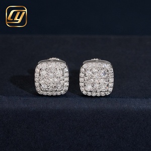 Wholesale S925 <b>Silver</b> Cushion Square Cluster Lab Grown Diamond Stud <b>Earrings</b> Paved VVS Cultivated Diamond Screw <b>Back</b> <b>Earrings</b> - Product Image 1
