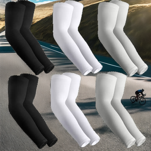 Manchons de cyclisme unisexes pour adultes, noirs, blancs, gris, anti-UV, séchage rapide, évacuation de la transpiration, respirants, sans coutures - Product Image 2