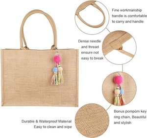 Premium Shopping Picnic Travel Beach Bridesmaids <b>Large</b> Capacity Foldable Waterproof Jute Hand Bag for Women - Product Image 2