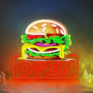 Burger Open Letreros Neon LED dimmable USB powered ambient <b>light</b> store <b>window</b> decoration <b>light</b> street indicator <b>light</b> Customized - Product Image 6