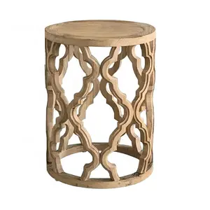 French Country Style Hamptons Handcrafted Small Round Solid Wood End Table Recycled Elm Coffee Side Table HL232