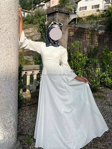 <span class=keywords><strong>Robe</strong></span> musulmane pour femmes Willson Custom Linen, Abaya modeste, couleur unie, longueur totale, <span class=keywords><strong>robe</strong></span> islamique à lacets <span class=keywords><strong>en</strong></span> bleu poudré - Product Image 4