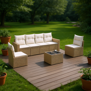 Ensemble de canapés de jardin beige en rotin PE, 4 places, mobilier d'extérieur réglable, design contemporain - Product Image 2