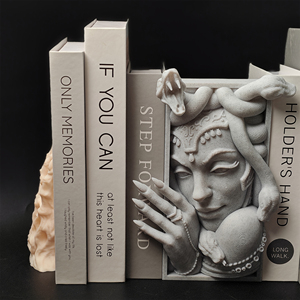 3D Printed Modern Medusa Style Resin Sculpture <b>Bookend</b> with Human Face and Snake Design for Birthday Home Study Desktop Ornament - Product Image 6