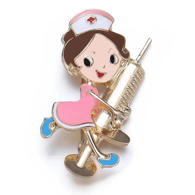 Broche dorado con forma de enfermera para mujer, joyería de moda, broche de solapa con esmalte, regalo para médico, enfermera, estudiante