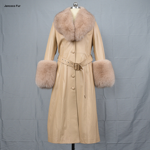 Nuova moda in <span class=keywords><strong>pelle</strong></span> <span class=keywords><strong>Trench</strong></span> giacca lunga in <span class=keywords><strong>pelle</strong></span> da <span class=keywords><strong>donna</strong></span> con grande collo di pelliccia - Product Image 4
