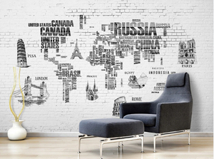 Mural Retro de ladrillo y punto de referencia para interiores culturales, papel tapiz impermeable con <span class=keywords><strong>mapa</strong></span> del <span class=keywords><strong>mundo</strong></span> Vintage, decoración <span class=keywords><strong>3D</strong></span> para el hogar - Product Image 2