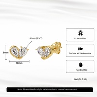 Boucles d'oreilles en forme de cœur en moissanite VVS, clous en argent sterling 925 plaqué or 14 carats, bijoux anti-ternissement, vente en gros