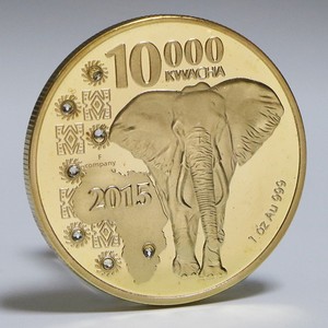 Pièces de monnaie étrangères commémoratives de la faune africaine de Zambie, incrustées de diamants, représentant un léopard et un éléphant - Product Image 2