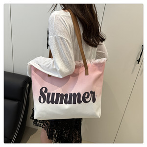 Giản dị Tote Vải Túi xách thời trang đơn giản thư tua bãi biển túi công suất lớn cho mẹ Túi với dây kéo đóng cửa - Product Image 3
