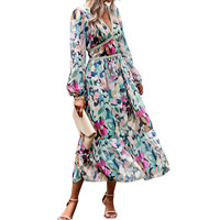 Robe Maxi à la mode avec imprimé floral vert de haute qualité, lin à volants pour les femmes de grande taille/