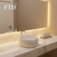 Vasque de comptoir moderne commerciale, de forme ronde, en céramique, facile à nettoyer, pour salle de bain et cuisine