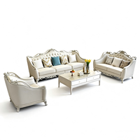 Canapé trois places de style français, luxe léger, avec housse amovible et lavable, en cuir véritable, éponge, structure en bois massif, pour salon