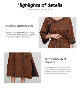 Nouvelle arrivée, robe moderne à col en V, longueur genoux, style chinois vintage, jacquard lourd, taille naturelle, écologique, numérique - Product Image 6