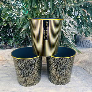 Black And Gold Trim <b>Plastic</b> Waste <b>Bins</b> Cylindrical Indoor Decorative Trash Cans For Home <b>Kitchen</b> Bathroom Use - Product Image 1