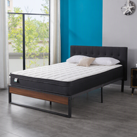 Cadre de lit en métal Q19 avec tête de lit capitonnée en tissu et pied de lit en bois, lit plateforme pour la maison et l'hôtellerie, vente en gros de cadres de lit en métal OEM