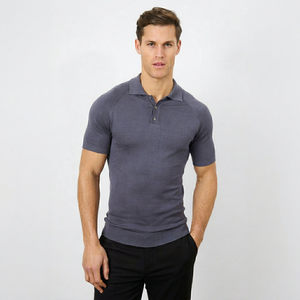 Men's Casual for Shirt <b>100</b>% <b>Polyester</b> <b>Yarn</b> Dyed Knitted Fabric Short Sleeve OEM Service Custom Logo Back Neck Heat-Transfer - Product Image 1