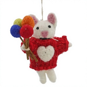 Ornamento Natalizio Fatto a Mano in Feltro di Lana 100% Ecologico, Palloncini a Forma di Topo con Cuore Rosso, Decorazione per Maglione, Animale Cartoon - Product Image 2