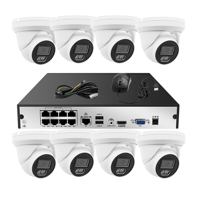 2026 Cost Effective 4K 8 Channel AI Security Camera System Full Metal Dual Light IP Camera 2.8mm Lens Built in Audio Plug&play