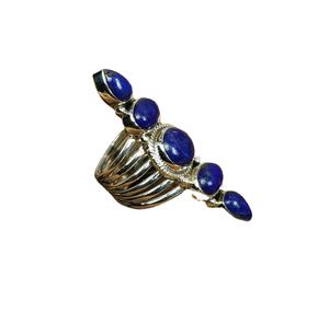 Bague ethnique fantaisie en argent sterling 925 faite à la main avec pierre naturelle lapis-lazuli bleue, cadeau unisexe - Product Image 3