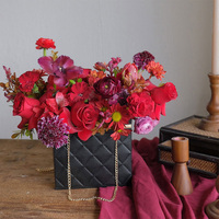 Caja de regalo cuadrada de lujo, bolsas de papel de embalaje de flores plegables, ramos de rosas, cajas de flores con cadena