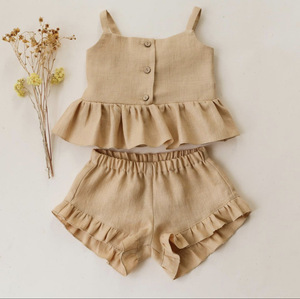 Set di vestiti carini per bambine estive da 0 a 24M con volant in tinta unita Top senza maniche + pantaloncini da donna set di abbigliamento da 2 pezzi - Product Image 4