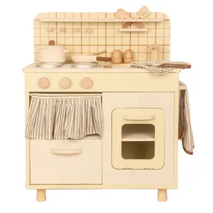 Cream refrigerator kitchen combination n simulation children play kitchen stove educational toys wooden toys