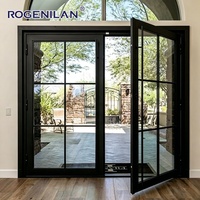 Puerta Francesa de Aluminio con Doble Vidrio Templado y Rejillas, Estilo Americano, de Alta Eficiencia Energética, Marca Rogenilan