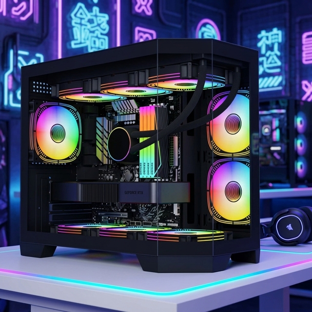 Full Tower ATX/MATX/ITX PC Gaming Desktop Case with Tempered Glass Front Panel USB and Audio Ports RGB Fan Factory Price