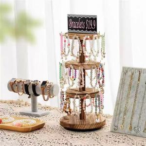 Wooden <b>Desktop</b> Bracelet Display Stand 4 Layers Multi Tier Jewelry <b>Shelf</b> For Street Vendors - Product Image 1
