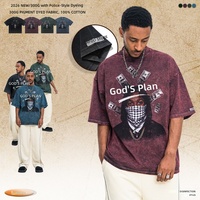 T-shirt Homme LawFoo 2026 Style Urbain Coupe Ample Manches Courtes Tendance Jeunesse Dessin Animé Respirant Tissu 300g Effet Délavé Vintage
