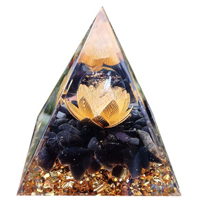 Crystal Chip Pyramid Resin Epoxy Craft Desktop Ornament With Lotus Design Feng Shui Home Decoration Living Room <b>Gift</b> - Product Image 5