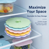 Ensemble de couvercles alimentaires en silicone réutilisables et écologiques, 5 tailles, design floral, couvercle hermétique pour bol, pot, assiette, empilable, sans BPA