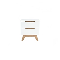 Mesa Auxiliar MANDO de Madera Blanca Escandinava con 2 Cajones, Diseño Clásico Moderno para Dormitorio Infantil, Almacenamiento Junto a la Cama