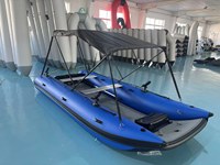 Bateau Catamaran Gonflable REACHSEA CAT400 400cm Bleu avec Auvent et Porte-Canne à Pêche