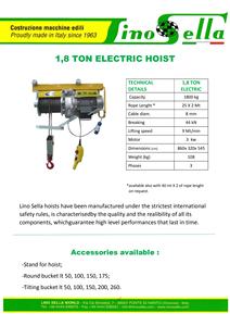 Polipasto eléctrico de fabricación italiana, hierro fundido de 0,5 toneladas, monofásico o trifásico para uso doméstico, nuevo Estado - Product Image 3