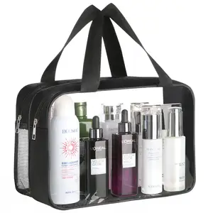 Custom clear PVC Makeup handle Cosmetic Bag Portable Travel Wash Waterproof Zippered Toiletry bag