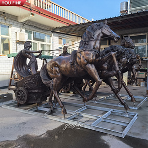 Statue de chariot en bronze grandeur nature pour jardin extérieur, sculpture de cheval - Product Image 2