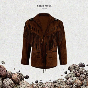 Veste en daim marron à franges pour homme, style western vintage, col rabattu, Tass - Product Image 2