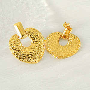 ZOGXIN Geometric Hoop Earrings 18K Gold Plated Textured Stainless Steel For Women Party Fashion Jewelry - Product Image 2