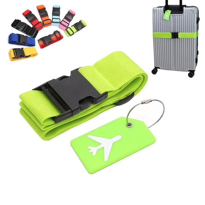 ラゲッジストラップセット調節可能なスーツケースベルトシリコンラゲッジタグトラベルスーツケースタグ名前IDカード付き