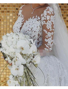 Nuovo Abito da <span class=keywords><strong>Sposa</strong></span> a Sirena di Tendenza in Tulle con Coda a Pesce e Maniche Lunghe - Product Image 3