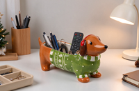 Vente en gros d'usine, pot à fleurs en céramique personnalisé peint à la main, chien teckel de Noël. Conteneur multifonctionnel pour chien Wiener