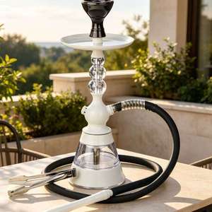 White Glass <b>Hookah</b> Modern Shisha <b>Pipe</b> with Black Bowl Transparent Base Hose Tool Set for Lounge Use - Product Image 3