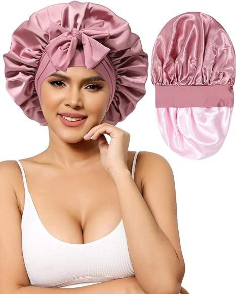 Satin Bonnet for Women Silk Bonnets for Sleeping Curly Hair Bonnet With Tie  Band Double Layer Sleep Cap Hair Wrap